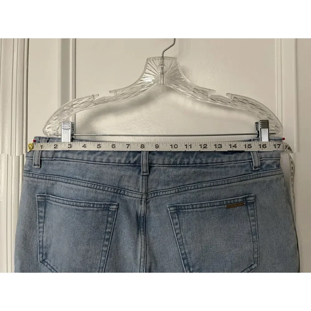 MICHAEL KORS High Rise Pleated Front Tapered Jeans Light Wash Denim Women  14